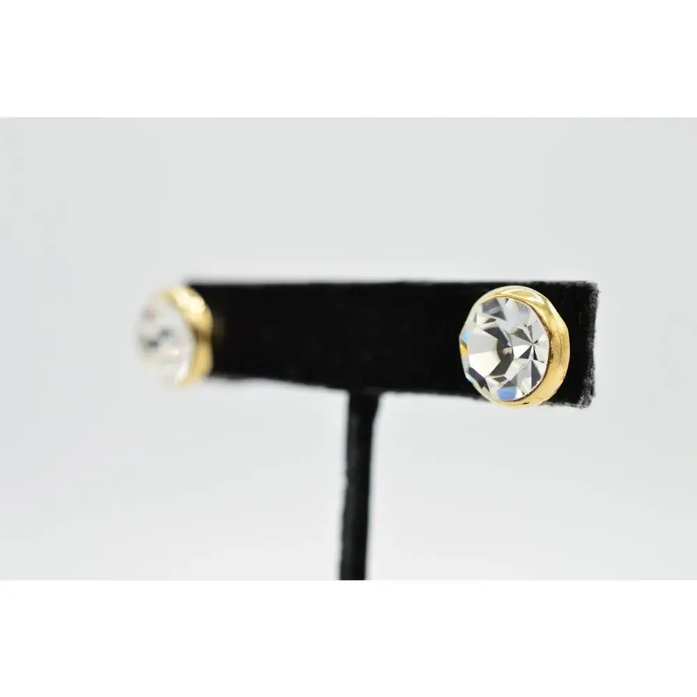 Vintage Rhinestone Crystal Stud Earrings Sparkling Clear Pierced Post 1980s BinC - Picture 3 of 8